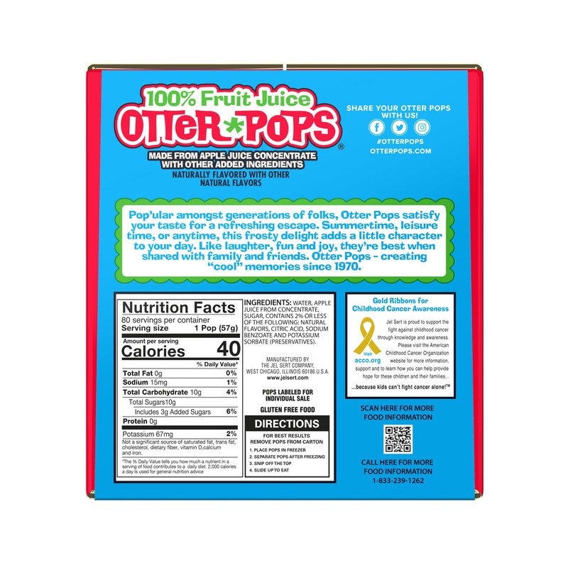 Otter Pops Freezer Bars, 100% Fruit Juice Ice Pops, Original