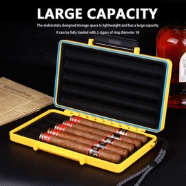 KEENSUN Portable 5-Cigar ABS Travel Humidor Case, Impact-Resistant Cigar Holder Fits Up to 58 Ring Gauge, Fast 2–5 Day Delivery