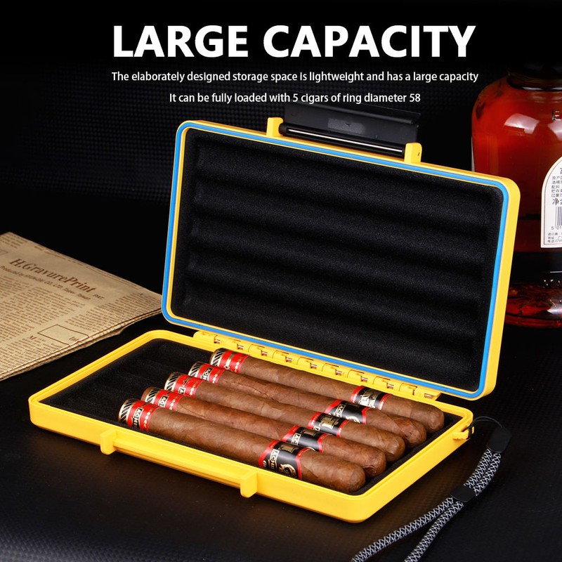 KEENSUN Portable 5-Cigar ABS Travel Humidor Case, Impact-Resistant Cigar Holder