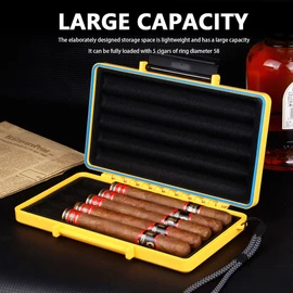 KEENSUN Portable 5-Cigar ABS Travel Humidor Case, Impact-Resistant Cigar Holder Fits Up to 58 Ring Gauge, Fast 2–5 Day Delivery