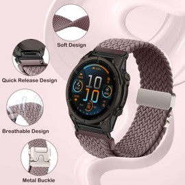 SeNool QuickFit 20mm Straps for Garmin Fenix 8 43mm/Fenix 7S Pro Solar/Fenix 7S/ Fenix 6S/Fenix 6S Pro/Fenix 5S, Nylon Braided Wristbands Watch Band for Garmin Descent Mk3S/Descent Mk3Si- Dark Purple