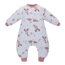 Baby Sleeping Bag with Legs 100% Cotton Wearable Blanket with Feet Detachable Long Sleeves Baby Sleep Bag Zipper & Button Unisex Sleeping Sack 3-12 Months (Sweet Dream XS)