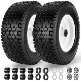 13x5.00-6 Flat Free Tire and Wheel with 3/4" & 5/8" Bearings – 2 Pack 13x5x6 Solid Rubber Lawn Mower Tires for Riding Lawn Mower Tires and Wheel with 3" Centered Hub