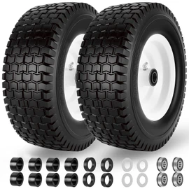 13x5.00-6 Flat Free Tire and Wheel with 3/4" & 5/8" Bearings – 2 Pack 13x5x6 Solid Rubber Lawn Mower Tires for Riding Lawn Mower Tires and Wheel with 3" Centered Hub