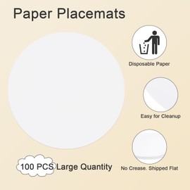 SHACOS 100 PCS Round Paper Placemats 13 inch Disposable Paper Place Mats for Dinner Wedding Birthday Party Festival Table Decoration Indoor Outdoor, White