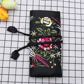 Embroidery Jewelry Roll, Silk Embroidery Brocade Jewellery Bag Roll, Jewelry Storage Pouch Makeup Organizer, Bags