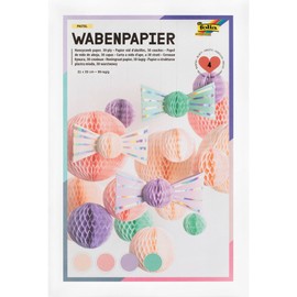 folia 461-19 Pastel Honeycomb Paper, 21 x 33 cm, Craft Paper with Honeycomb Structure in 4 Colours, 30-Ply for Creating Colourful Honeycomb Decoration