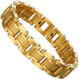 Zillaly Men Bracelet Stainless Steel men black bracelet Link diamond silver bracelet blue particles jewelry Men chain Gift Boxes (Gold-1)