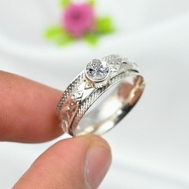 JEWELSTREZORO Moissanit Edelstein 925 Sterling Silber Stilvoller handgefertigter Band Ring Geschenkartikel Herren & Damen Schmuck TSR150BD_18 (64 (20.4))