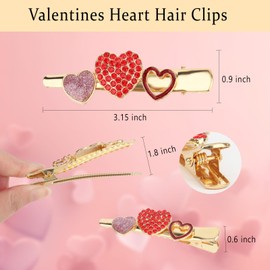 CURASA 4PCS Valentine’s Day Heart Metal Alligator Hair Clips for Women Girls Pink Red Rhinestone Glitter Love Heart Shape Duckbill Hairpins Fashion Sweet Hair Barrettes Party Accessories Holiday Gifts