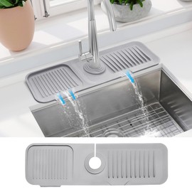 Faucet Mat for Kitchen Sink - Faucet Guard & Draining Mat, Sponge Holder for Kitchen Sink - Silicone Mat, Splash Guard for Kitchen Sink Area, Kitchen Sink Mat - 18 Inch - Grey