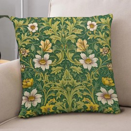 Hvednze Bohemia Green Flower Retro Velvet Throw Pillow Covers Sofa Pillowcase Car Square Throw Pillowcases Home Decoration 18X18in