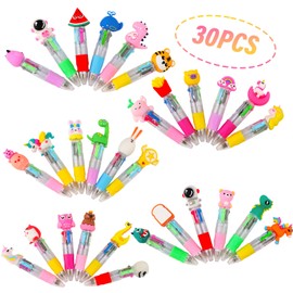 SRunDe Pack of 30 Retractable Ballpoint Pens Children, Mini 4 Colours Cartoon Ballpoint Pen Retractable Ballpoint Pen for Children Students Homework School Office Gifts