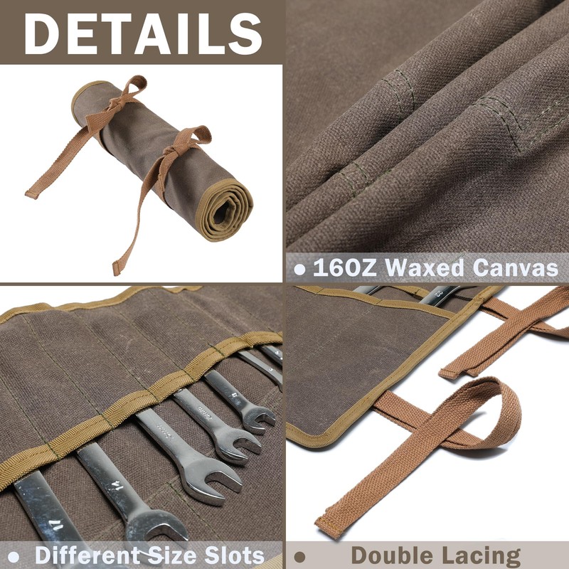 Tool Roll Up Bag, Heavy Duty 16oz Waxed Canvas Wrench