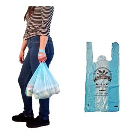 bolsas tipo camiseta oxobiodegradables resistentes multi proposito supermercado ecofriendly 100% biodegradable (70 pack azul, 40x52cm)