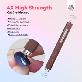 SAVILAND 3-in-1 Cat Eye Magnet for Nails: 4X High Strength Nail Magnet Round Long Strip Bead Versatile Effects Precise 3S Shaping N35 Neodymium Wood Handle Magnet Wand Stick for Nail Art Home DIY