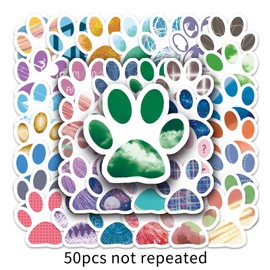 50Pcs Cool Paw Print Stickers Cute Colorful Dog Cat Paw Stickers for Laptop Scrapbook Skateboard Water Bottle Cars Guitar Computer, Waterproof Cartoon Animals Paw Stickers for Teens Adults Kids