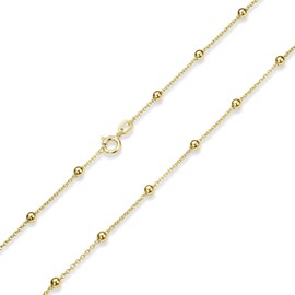 Materia K104 Women's Necklace, Gold Ball Chain, 925 Silver, Gold-Plated, 40 / 45 / 50 / 55 / 60 / 70 cm, Gold-Plated Silver, Gold
