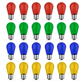 GvvooHome 24 Pack S14 Colored LED String Light Bulbs, 1W Plastic Shatterproof Replacement Bulbs for Outdoor Patio Backyard Lights, E26 Medium Base, Warm White 2200K, Dimmable, Red/Green/Blue/Orange