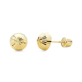 14k Yellow Gold 5mm Half Ball Diamond Cut Stud Earrings with Screw Back