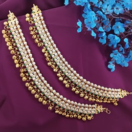 Efulgenz Indian Anklets for Women Payal Anklet Indian Gold Pearl Anklet Indian Ghungroo Anklets Crystal Ankle Bracelet Anklet Bells Indian Style Anklet Pair for Women Indian Ankle Bracelets