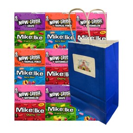 Assorted Candy Mix Variety Pack, 18 Pack with Mike and Ike & Now and Later Individually Wrapped Candies, 3 Each Flavor: Grape, Watermelon, Tropical Punch, Original Fruits, Berry Blast & Cherry
