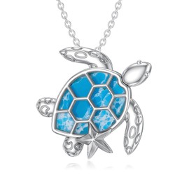 Dorunmo Sea Turtle Necklaces for Women 925 Sterling Silver Ocean Larimar Turtles Summer Starfish Pendant Necklace Sea Turtle Jewelry Gifts for Women