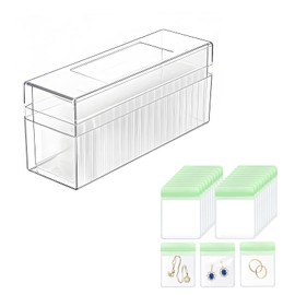Inmorven 8.6"x2.8"x3.7" Clear Acrylic Travel Jewelry Box Organizer with Lid, 20 Pieces 2x3 Inches Green Small Zip Portable Storage bags for Rings, Earrings, Necklace, Bracelet