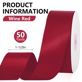 1-1/2 Inch Wine Red Satin Ribbon,50 Yards Wine Red Fabric Ribbon for Flower Bouquet,Gift Wrapping,Crafts,Bows Making,Wedding,Christmas,Birthday Party Decoration