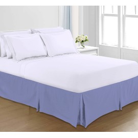 Sapphire Collection PLAIN DYED POLY COTTON PLEATED PLATFORM BASE VALANCE SHEETS (Double, Blue)