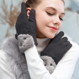 Womens Cat Touchscreen Gloves Warm Suede Gloves Cute Cartoon Soft Mittens Full Finger Windproof Driving Gloves for Ladies Girls Driving Texting Skiing Cycling