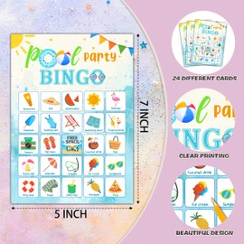 Foosproea Pool Party Bingo Cards, Summer Bingo Games for 24 Players, Pool Party Games for Family Friends Large Group Activities, Pool Party Favors Supplies Decorations(21)