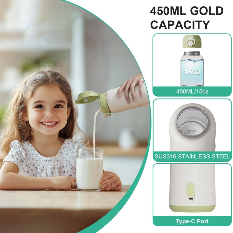 Portable Bottle Warmer for Travel, 15oz Capacity Portable Milk Warmer