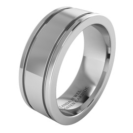 Super Heavy Tungsten Carbide 8mm Comfort Fit Flat Highly Polished Wedding Band for Men Excellent Scratch Resistant Two Grooves (S)