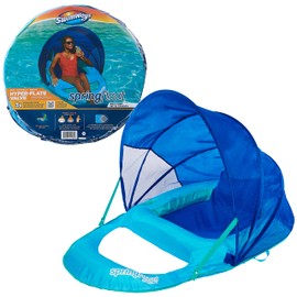 SwimWays Spring Float Canopy Recliner Chair for Swimming Pool, Inflatable Pool Floats Adult with Adjustable Canopy, Fast Inflation & Cup Holder, Blue