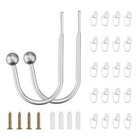 Pack of 2 Curtains Holdbacks, Silver Grey U-Shape Tiebacks with 20 Curtain Gliders, Metal Curtain Tiebacks Wall Mounting, U Shape Curtain Holdbacks for Living Room, Bedroom