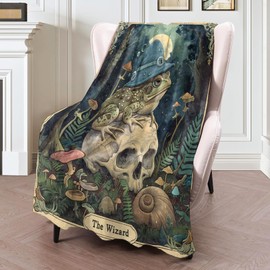 ICAAV Mystical Frog Wizard Blanket 50x60in,Enchanted Forest Toad with Skull and Mushrooms Under Full Moon,Soft Lightweight Throw for Fantasy Lovers,Witchy Decor and Dark Academia Fans Gifts