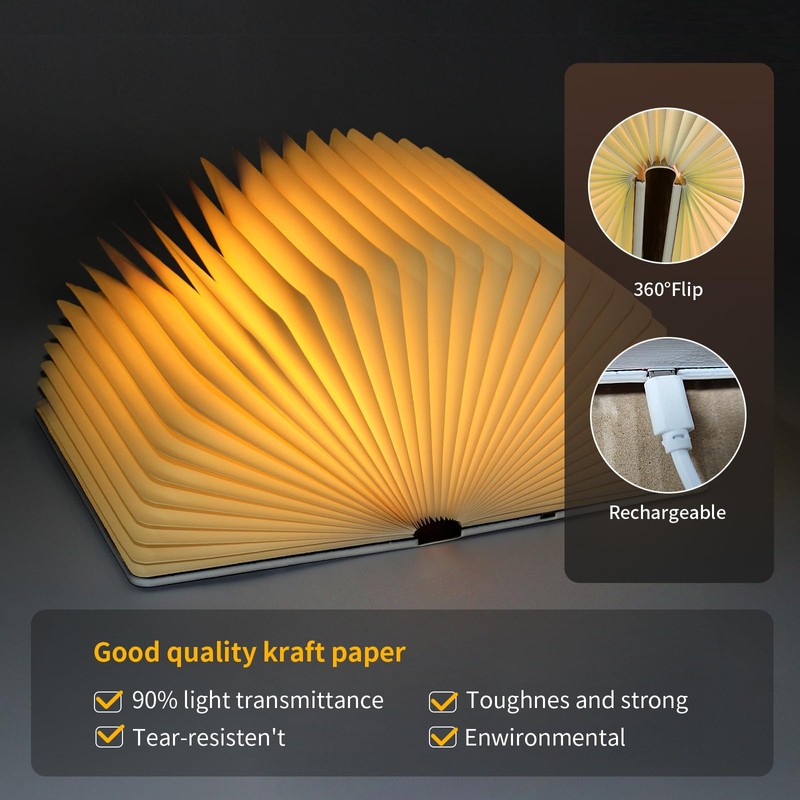 QXMGCBOK Retro Folding Book Lamp,Novelty LED Night Light,Relief 3-Color Desk