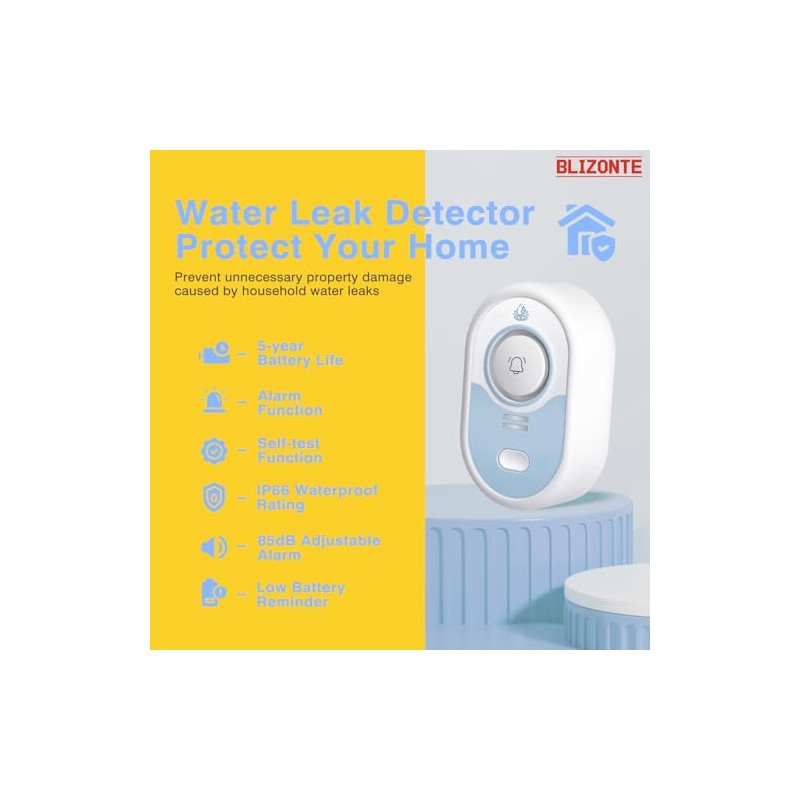 Water Leak Detector with 5-Year Battery Life - 3 Pack