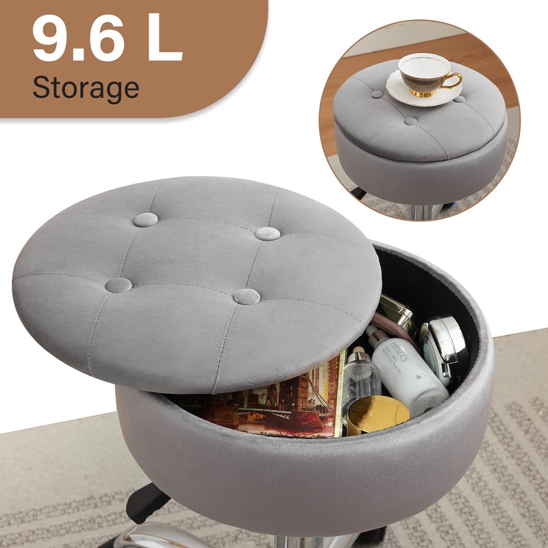 Gitrah Vanity Chair with Wheels Adjustable Vanity Stool with Storage