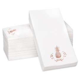 Pineapple Rose Gold Foil Stamped Airlaid Paper Dinner Napkins, 1/6 Fold 12"x17" Disposable Guest Hand Towels - Absorbent, Linen-Like, Weddings, Receptions, Parties, Bathroom (Rose Gold, 100 Count)
