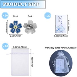 BD-Herego Memorial Pins Bulk Celebration of Life Funeral Favors Includes Forget Me Not Flower Lapel Pin Brooches Memorial Poem Cards Organza Bags Memorial Gift for Loved Ones