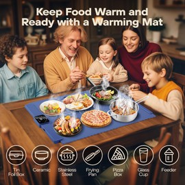 Electric Warming Tray, Portable Food Warming Mat with 5 Temp-Settings to Keep Food Warm, Warming Mat for Food for Parties Buffets, Food Warming Mat for Food-Easy to Clean, Easy Storage