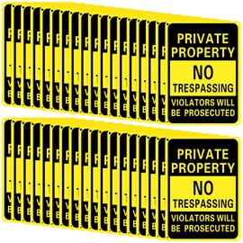 Yaocom 40 Pcs Private Property No Trespassing Sign Metal Violators Will Be Prosecuted Signs Bulk Reflective Aluminum Signs Weatherproof Private Sign for Indoor or Outdoor Use(Yellow,7 x 10 Inch)