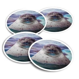Vinyl Stickers (Set of 2) 10cm - Sleepy Seal Ocean Marine Fun Decals for Laptops,Tablets,Luggage,Scrap Booking,Fridges #14503