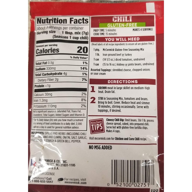 McCormick GLUTEN-FREE Chili Seasoning Mix 1oz (3 pack)