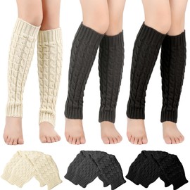 3 Pairs of Women's Leg Warmers, Women's Leg Warmers for Winter, Leg Warmers Knitted Leg Warmers for Winter, Women's Long Leg Warmers for Ballet Fitness Yoga Women and Girls, White