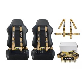 TANAKA 2 X TANAKA UNIVERSAL KHAKI 4 POINT BUCKLE RACING SEAT BELT HARNESS 2"