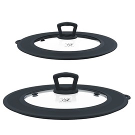 Set of 2 Vented Tempered Glass Universal Lid for Pot Pan Skillet with Heat Resistant Silicone Microwave Safe Splatter Lid Cover Fit 8” 8.5” 9“ and 9.5“ 10” 10.5“ 11”, Grey