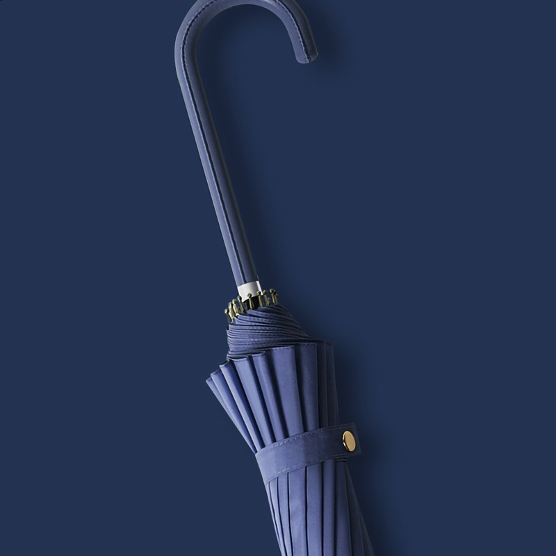 16 Bone Long Handled Umbrella Leather Handle Rain and Shine